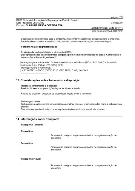 Ficha de Informação de Segurança de Produto Químico - Suvinil