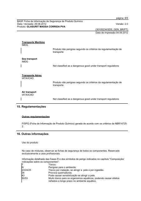 Ficha de Informação de Segurança de Produto Químico - Suvinil