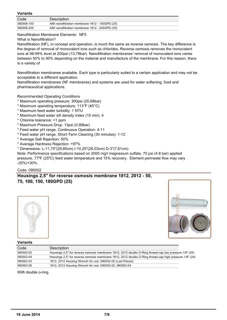 Sinergroup Reverse Osmosis Membranes Catalog