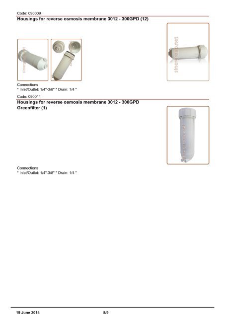 Sinergroup Reverse Osmosis Membranes Catalog