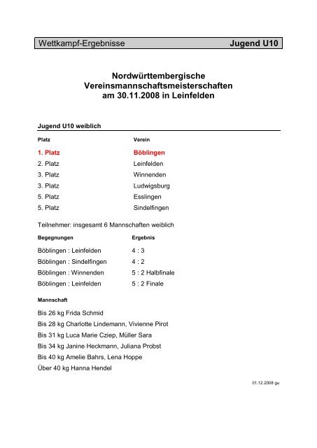 Wettkampf-Ãberblick - SV BÃ¶blingen