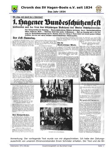 Die Geschichte des Schützenvereins 1934 - SV Boele