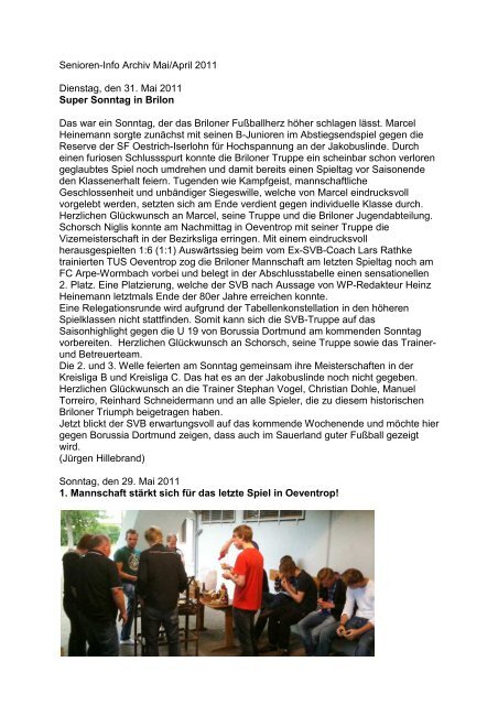 Senioren-Info Archiv Mai/April 2011 Dienstag, den 31 ... - SV 20 Brilon