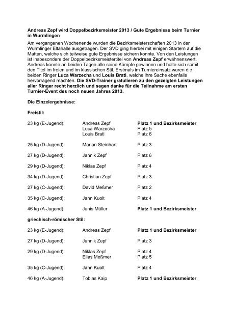 Andreas Zepf wird Doppelbezirksmeister 2013 / Gute Ergebnisse ...