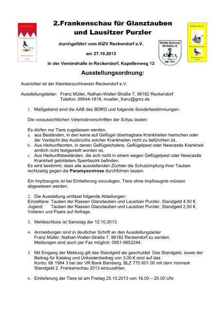 Ausstellungsordnung 2013 Sv Glanztauben