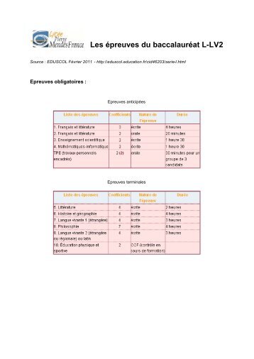 Les épreuves du baccalauréat L-LV2