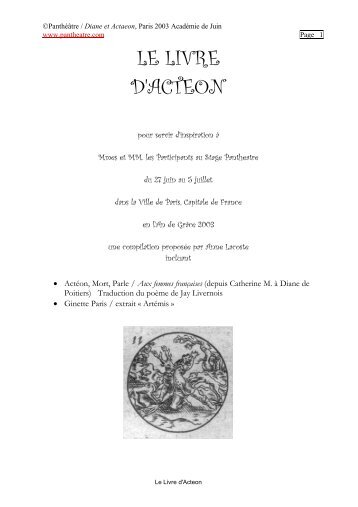 LE LIVRE D'ACTEON - Pantheatre