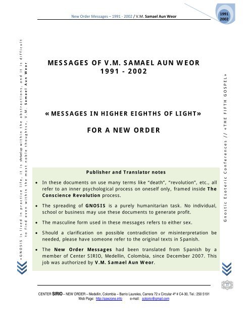 Messages of year 1992 - vm samael aun weor