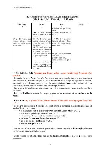 103. GuÃ©rison d'une femme malade depuis douze ans - Hysope