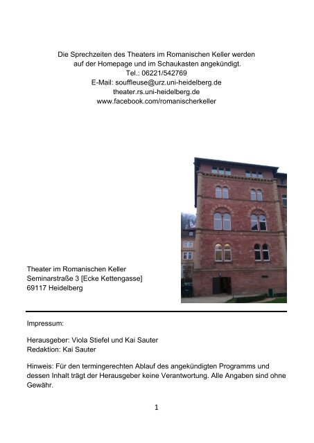 Souffleuse - Die Programmzeitschrift des Theaters im Romanischen Keller, Wintersemester 2014/15