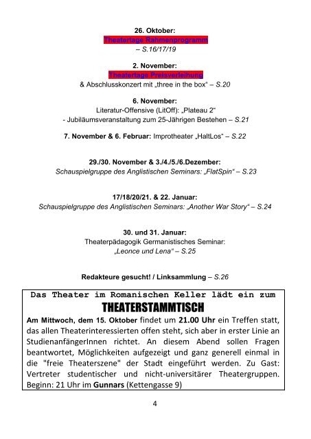 Souffleuse - Die Programmzeitschrift des Theaters im Romanischen Keller, Wintersemester 2014/15