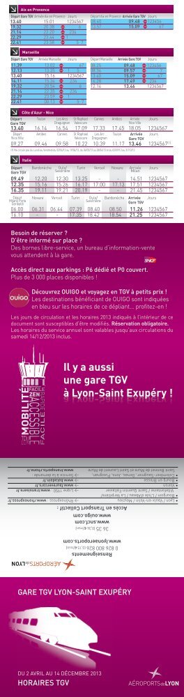 Les horaires TGV et OUIGO 2013 - AÃ©roports de Lyon