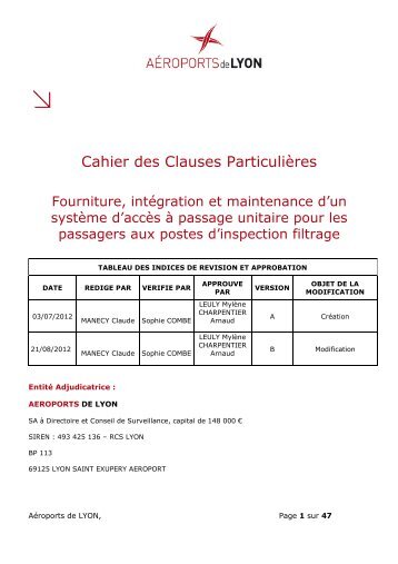 Cahier des Clauses ParticuliÃ¨res - AÃ©roports de Lyon