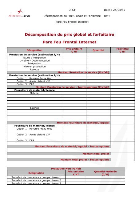 DÃ©composition du prix global et forfaitaire Pare Feu Frontal Internet