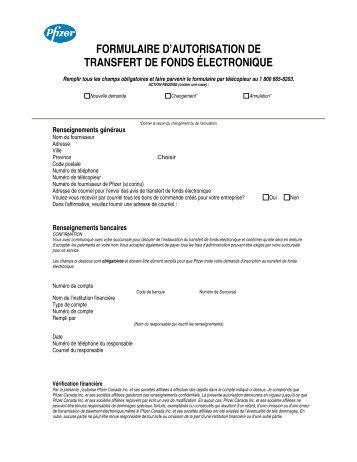 formulaire d'autorisation de transfert de fonds Ã©lectronique - Pfizer.ca