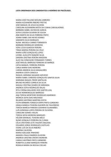 LISTA ORDENADA DOS CANDIDATOS A HORÁRIO DE PSICÓLOGO.