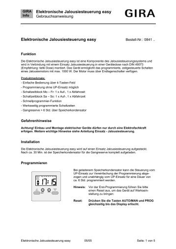 Bedienungsanleitung Elektronische Jalousiesteuerung easy - Gira