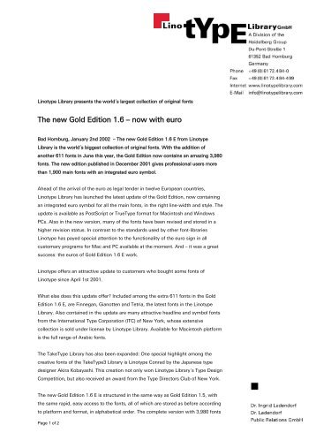 The new Gold Edition 1.6 â now with euro - Linotype