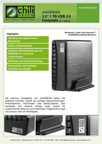 3,5'' 1 TB USB 2.0 Festplatte Art:  11400199 - Chiligreen