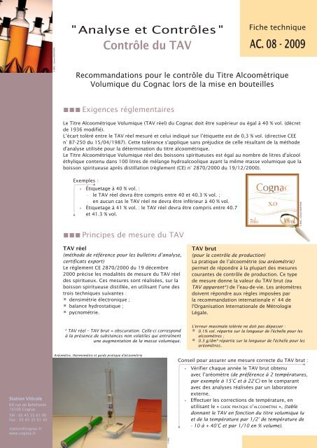 Analyse et contrôles - Bureau national interprofessionnel du Cognac