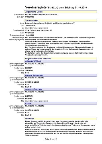 Auszug aus dem Vereinsregister (als PDF) - Infrapool