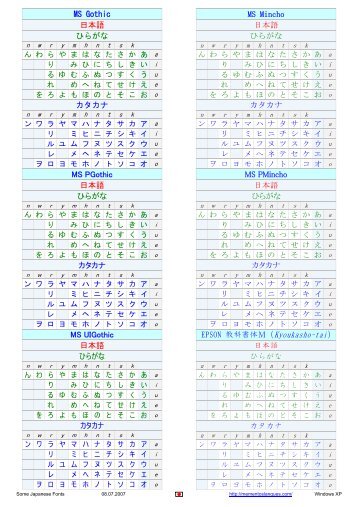 MS Gothic 日本語 ひらがな カタカナ MS PGothic 日本語 ひらがな ...