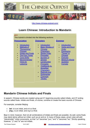 Learn Chinese: Introduction to Mandarin Mandarin Chinese Initials ...