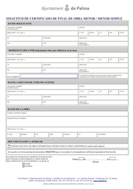 Solicitud Del Certificado De Final De Obra Menor O Menor Simple