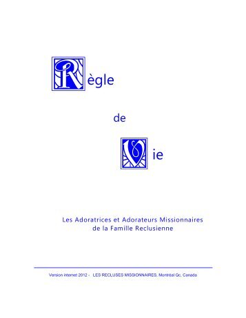 La Règle de Vie - Les Recluses Missionnaires