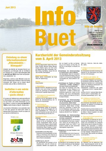 Kurzbericht der Gemeinderatssitzung vom 8. April 2013 - Remich