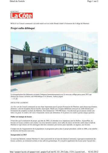 02.02.2012 - CollÃ¨ge du Martinet : Projet enfin dÃ©bloquÃ© - Rolle