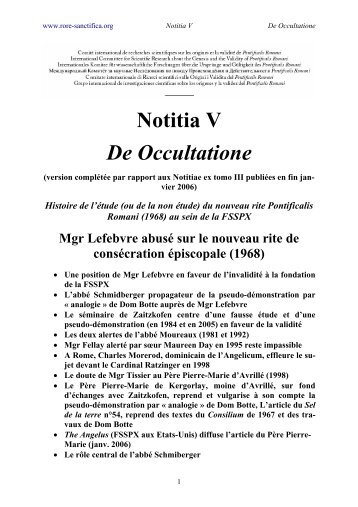 2006-05 «Rore Sanctifica» Notitia V - De occultatione