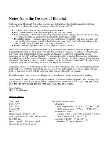 Notes from the Owners of IlluminÃ© - San Juan Sailing