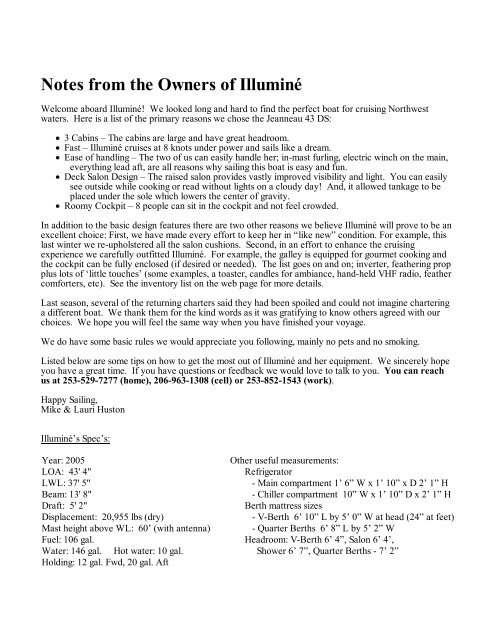 Notes from the Owners of IlluminÃ© - San Juan Sailing