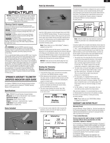 SPMA9574 AIRCRAfT TELEMETRy AIRSPEEd ... - Spektrum