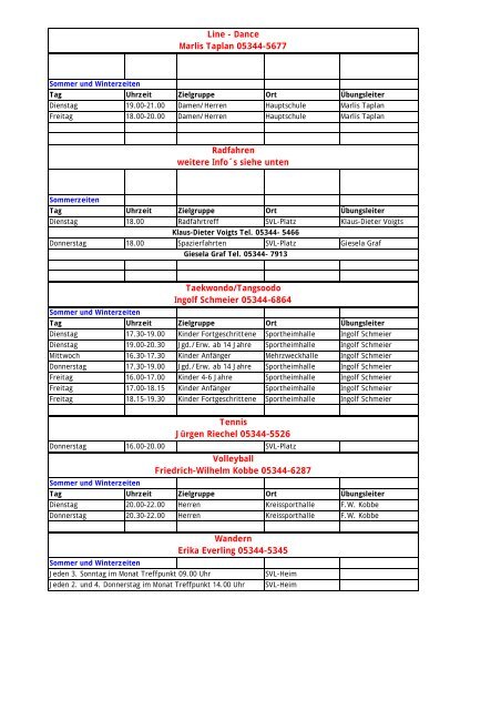 Trainingszeiten SV Lengede Sommer: 01.04.-31.10. - Winter: 01.11 ...