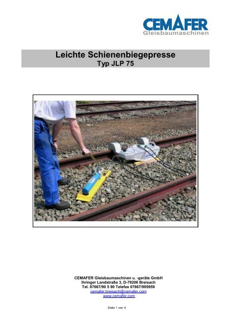 Leichte Schienenbiegepresse Typ JLP 75 - Cemafer GmbH