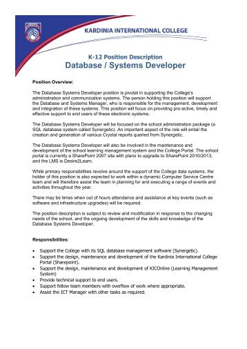 Database / Systems Developer - Kardinia International College