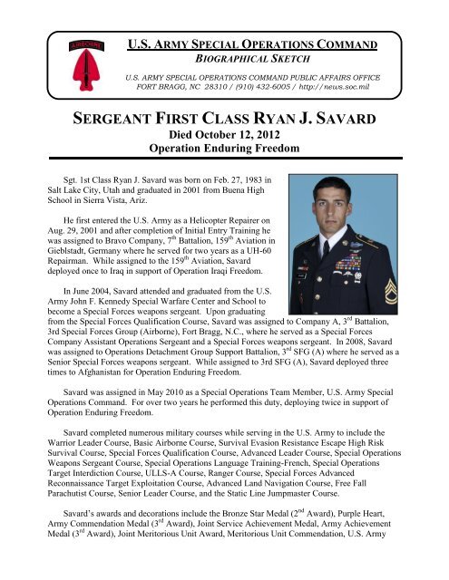 Sfc Ryan J Savard Usasoc U S Army Special Operations