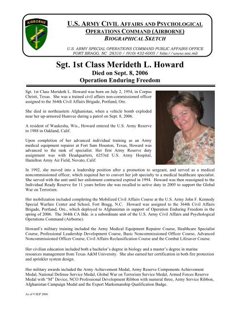 Sfc Meredith L Howard U S Army Special Operations Command