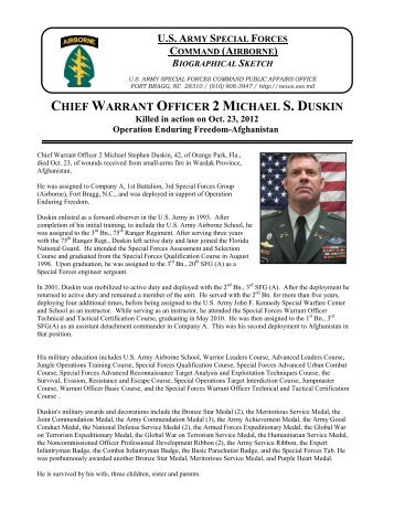 CW2 Michael S. Duskin - U.S. Army Special Operations Command