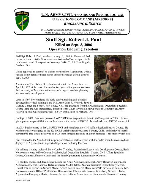 Ssg Robert J Paul U S Army Special Operations Command