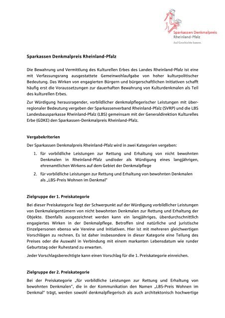 Sparkassen Denkmalpreis Rheinland-Pfalz - Sparkassenverband ...