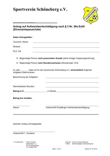 Antrag Ehrenamtspauschale - SV Schoeneberg