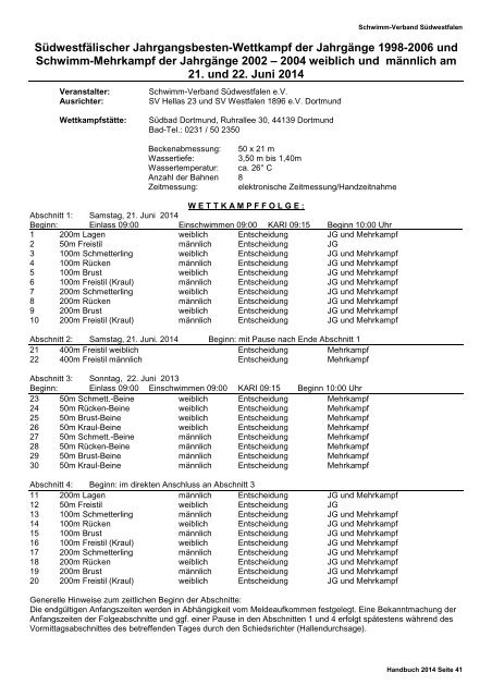 Handbuch 2014 - Schwimm-Verband Südwestfalen e.V.