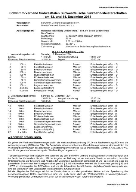 Handbuch 2014 - Schwimm-Verband Südwestfalen e.V.