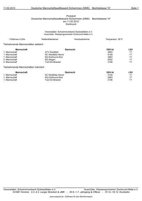 geÃ¤ndertes Protokoll Bezirksklasse - Schwimm-Verband ...