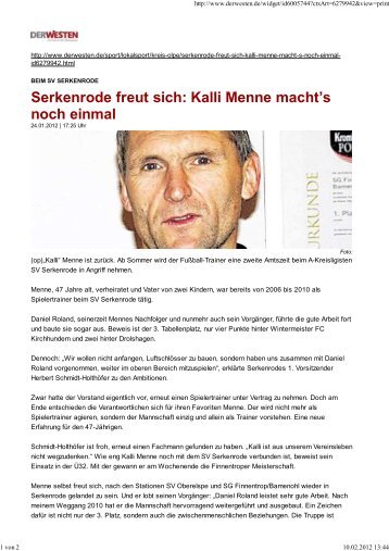 Serkenrode freut sich: Kalli Menne macht's noch ... - SV Serkenrode