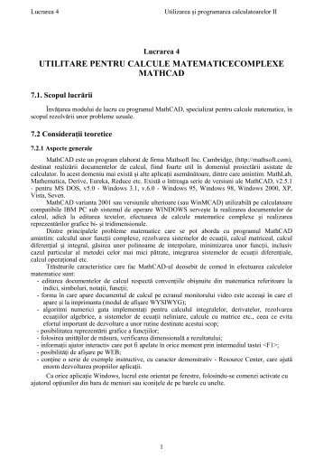 UTILITARE PENTRU CALCULE MATEMATICECOMPLEXE ...