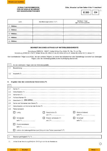 E 203 - Antrag auf Hinterbliebenenrente (EU)